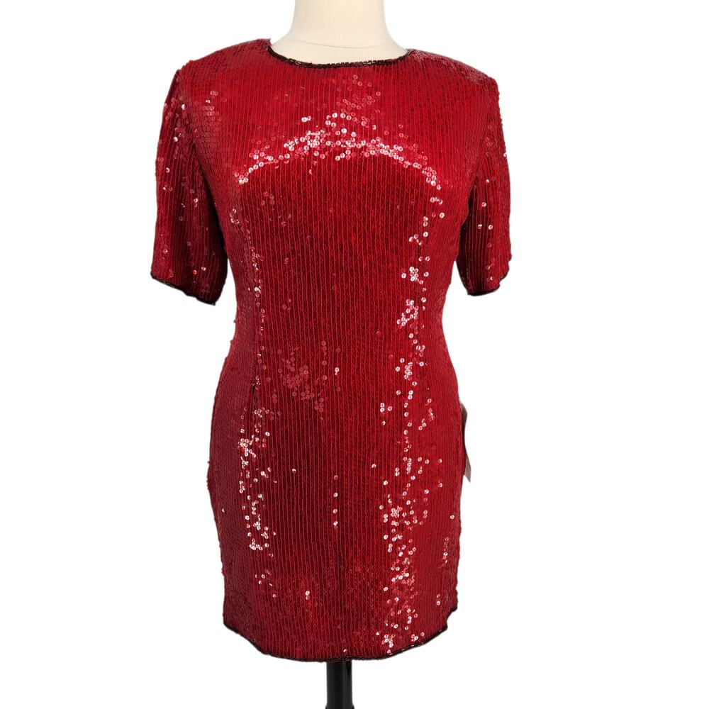 Vintage 80s Silk Sequined Cocktail Formal Party Dress – Size 12